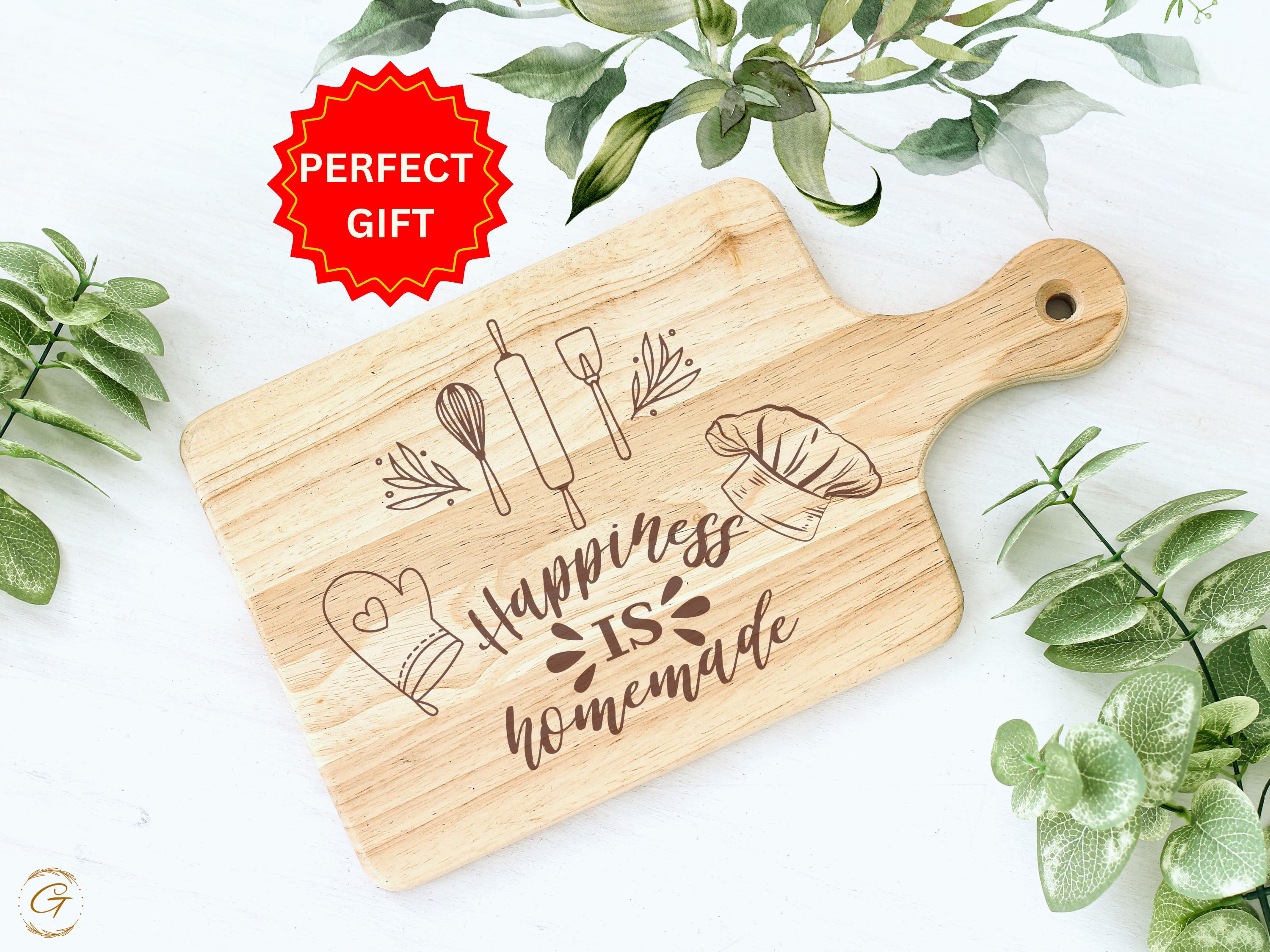 Happiness is Homemade Mama's Cutting Board | Engraved Rustic Kitchen Gift for Mom| Personalized Hardwood Board for Home Cook | American-Made