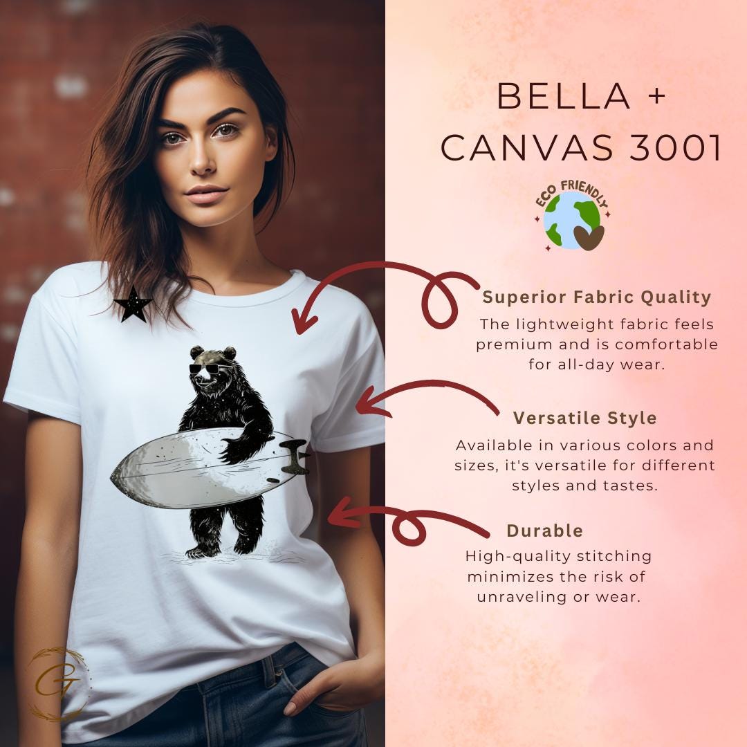 Surfing Bear T-Shirt, Beach Bear Graphic Tee