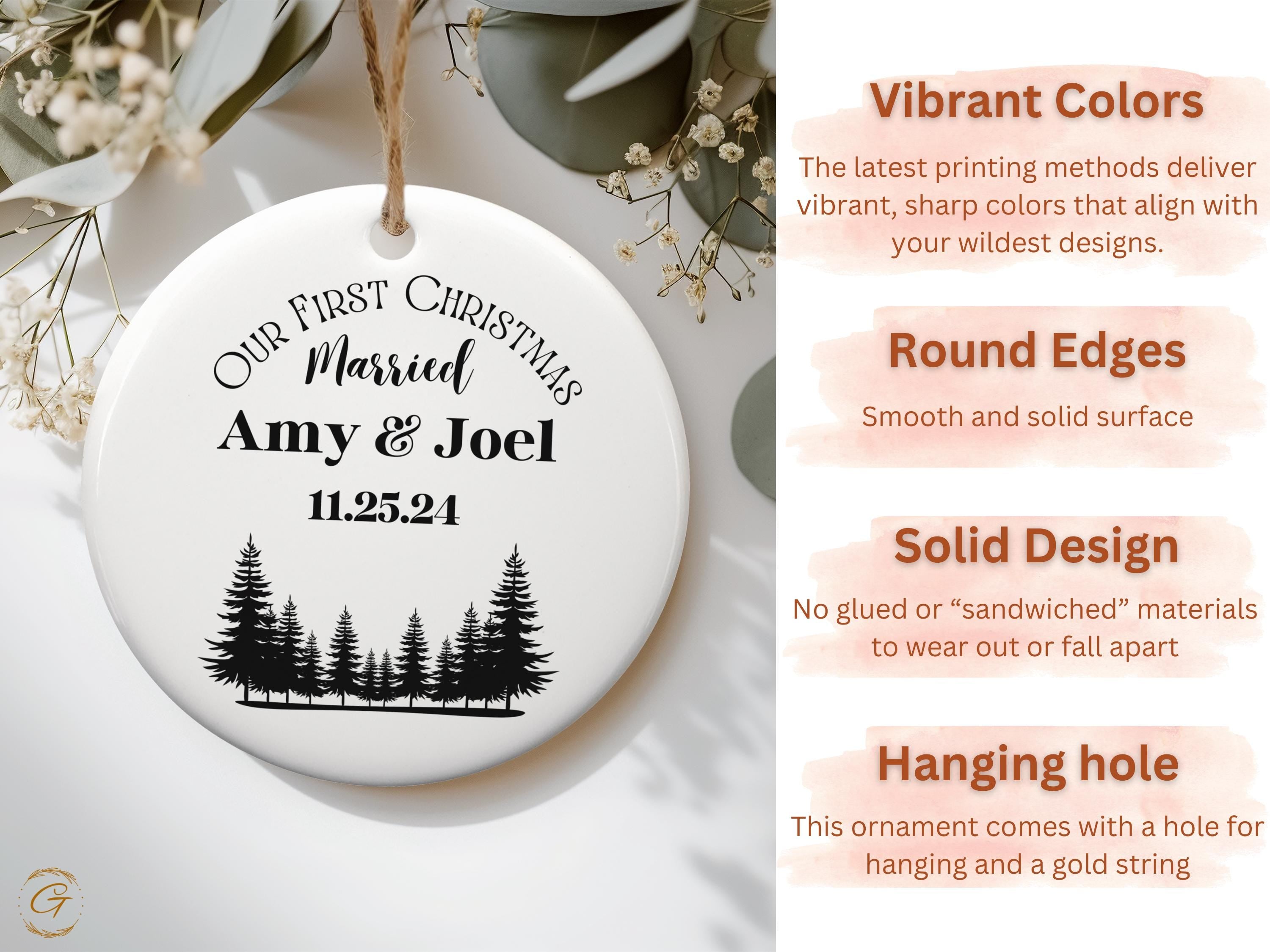 Personalized First Christmas Ornament, Married Personalized Ornament, Custom Tree Design Ornament Keepsake Newlywed Gift, Ideal Married Gift