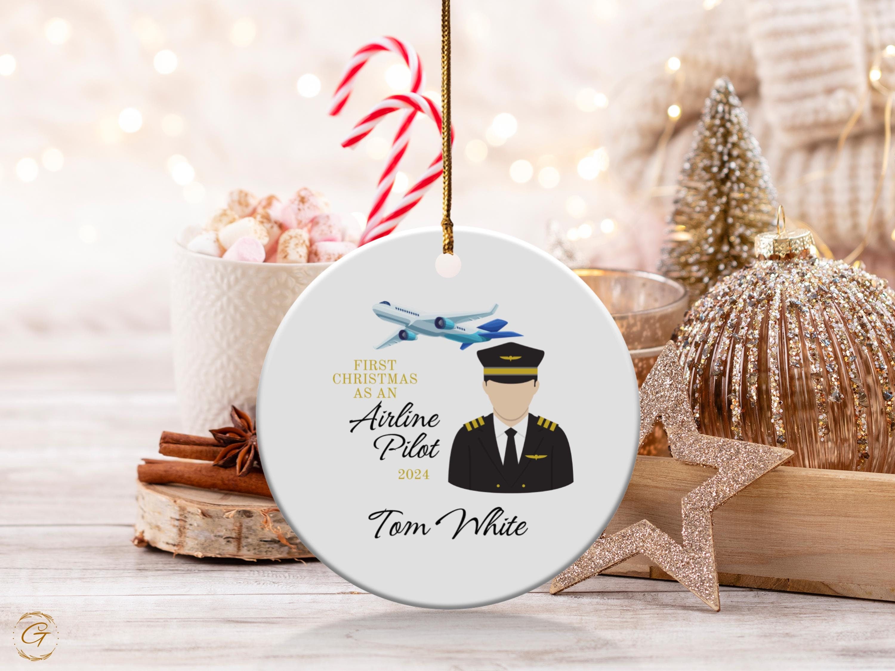 Personalized First Christmas as Airline Pilot Ornament, 2024 Custom Pilot Gift Custom Christmas Ornament, Airline Pilot Gift, Aviation Gifts