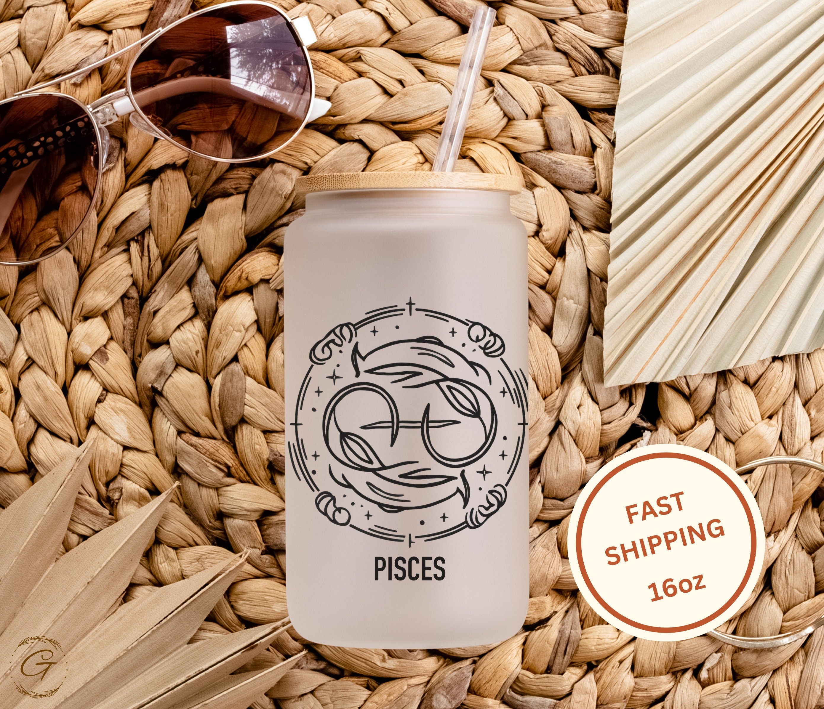 Pisces Zodiac Sign Frosted Glass Cup