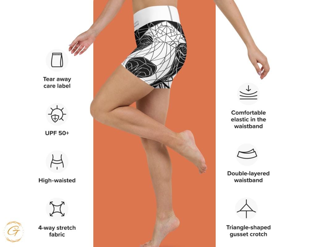 AOP High-Waisted Yoga Shorts with Geometric Bear Mosaic Design