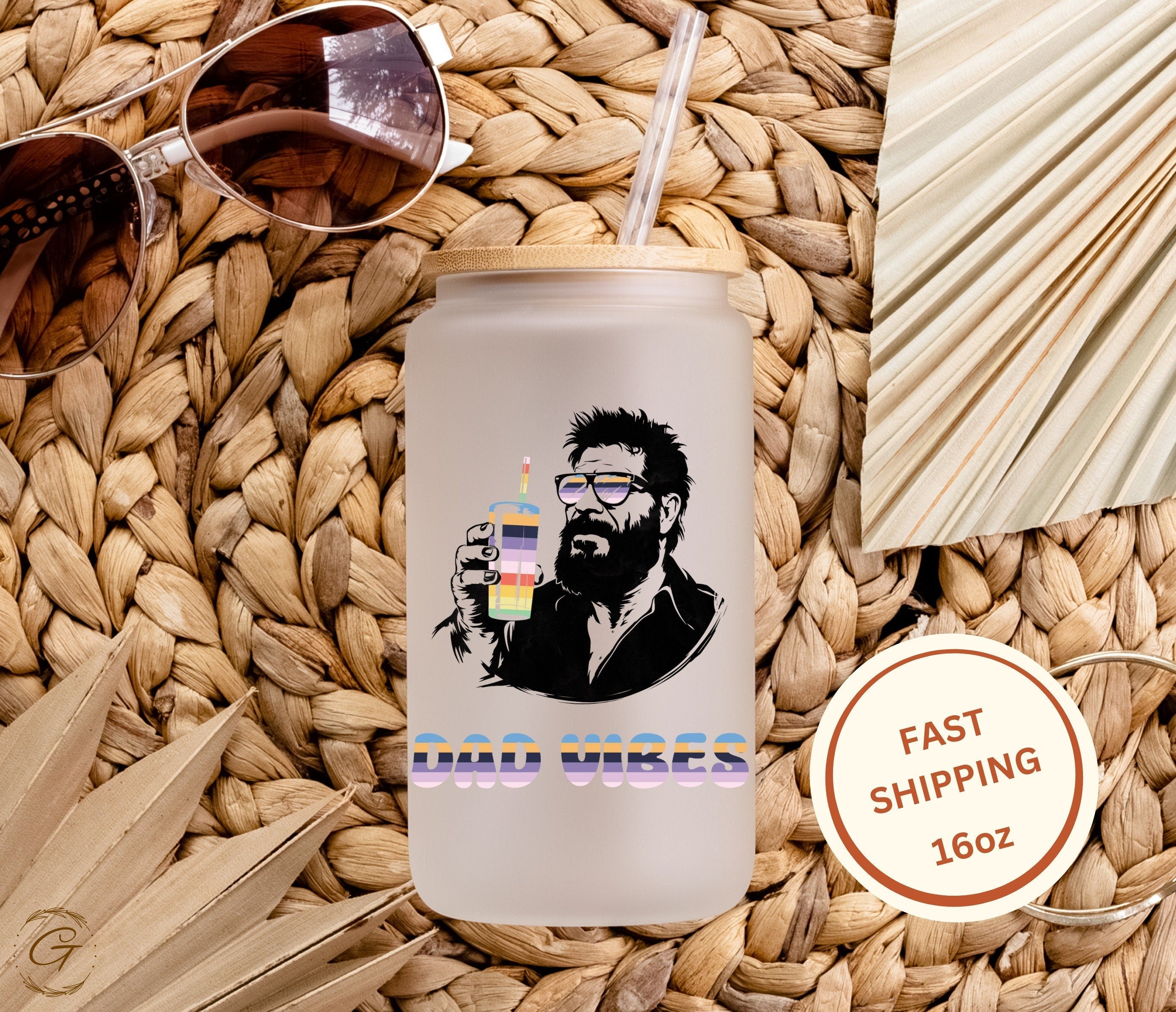 Dad Vibes Frosted Glass Cup, Perfect Father's Day Gift Father Drinkware Birthday Gift For Him New Dad Tumbler Father's day mug