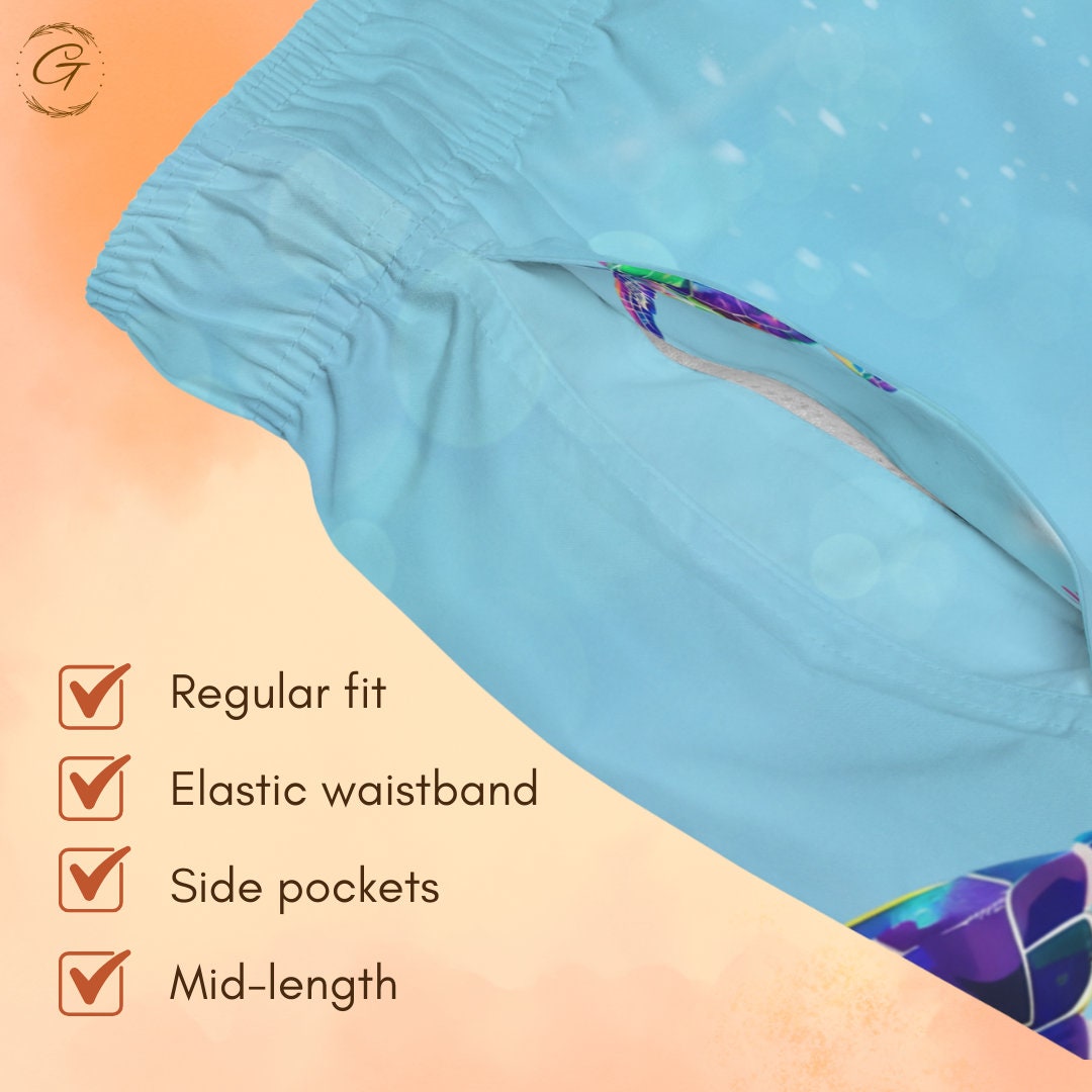 Turtles and Corals AOP Swim Trunks, Vibrant Beachwear for Summer, Perfect for Beach Days Great Summer Gift Ideal for Pool or Beach Gift Idea