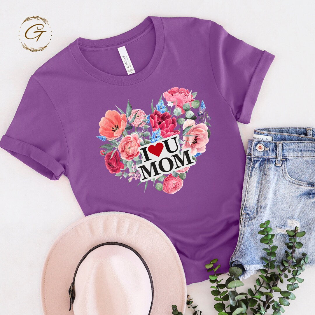 Floral Heart I Love You Mom Shirt
