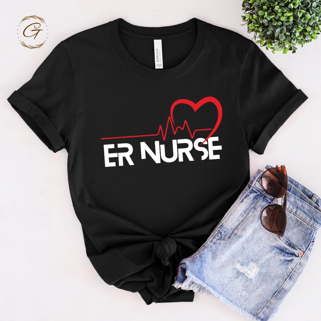 ER Nurse Shirt with Heartbeat Design Tee