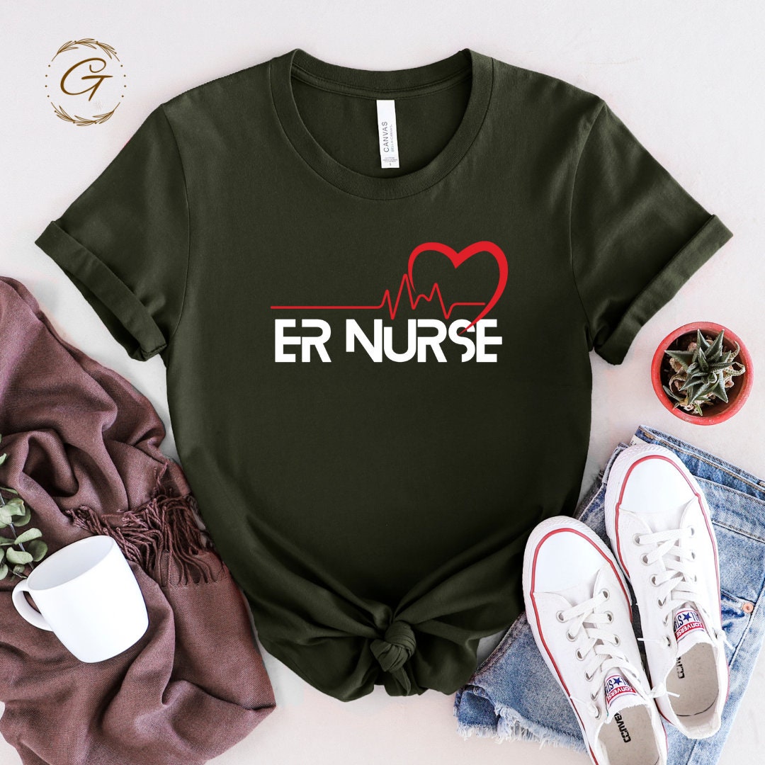 ER Nurse Shirt with Heartbeat Design Tee