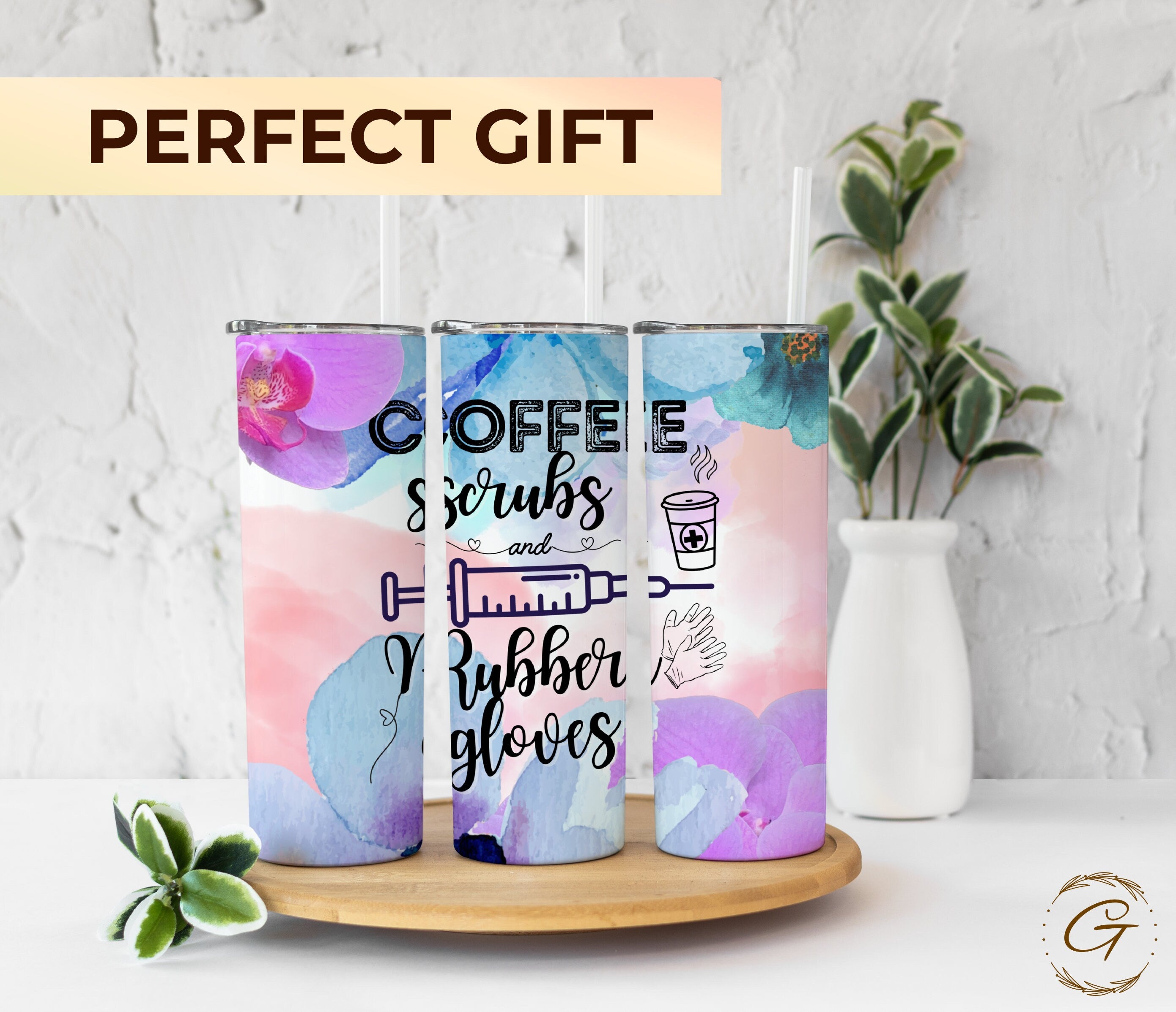 RN Coffee Scrubs and Rubber Gloves Tumbler
